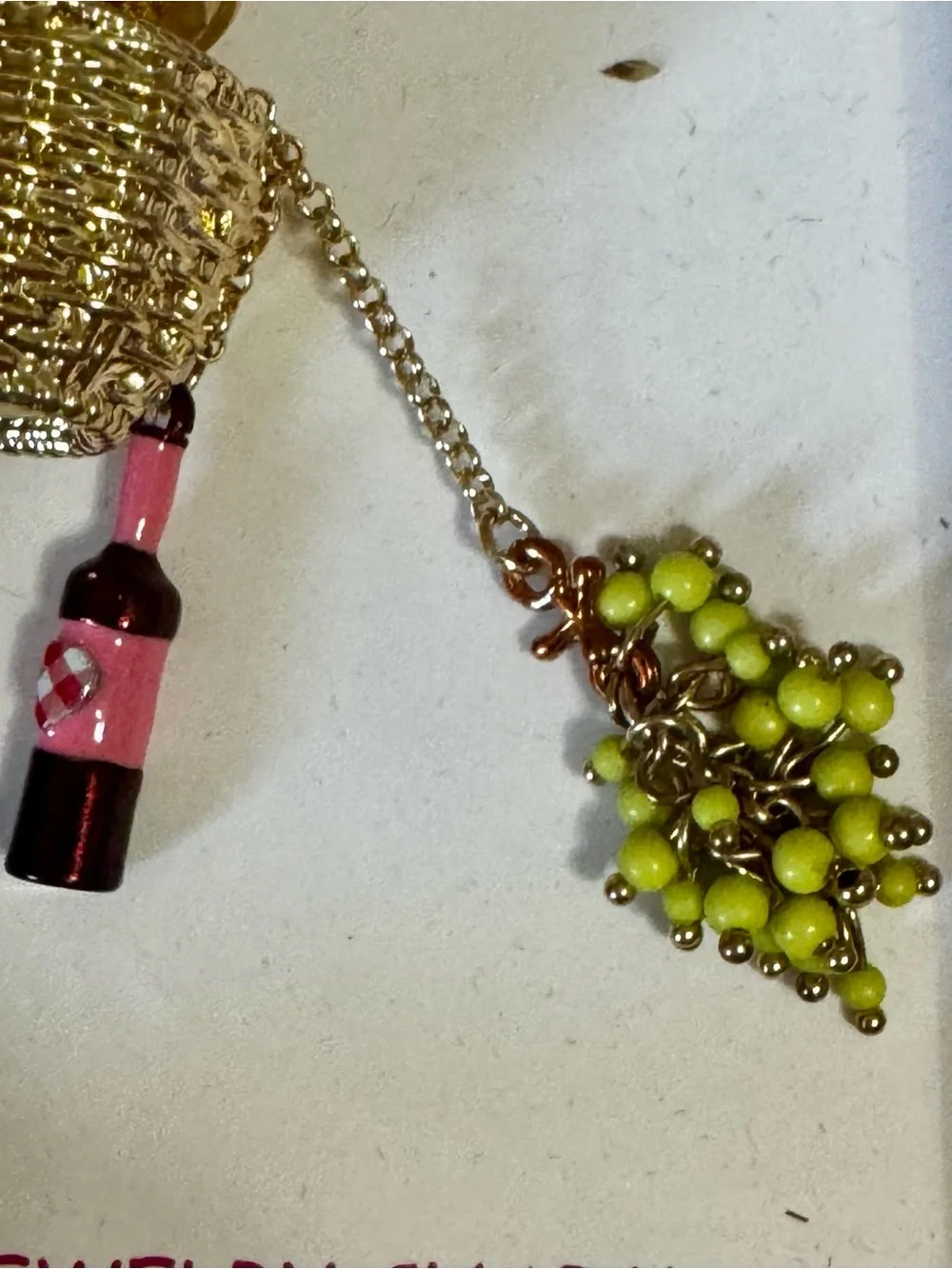 Betsey Johnson Gold Wine Basket & Grapes Charm Keychain and Purse Charm